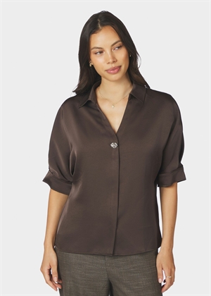 Carm heavy sateen skjorte Dark Brown Neo Noir